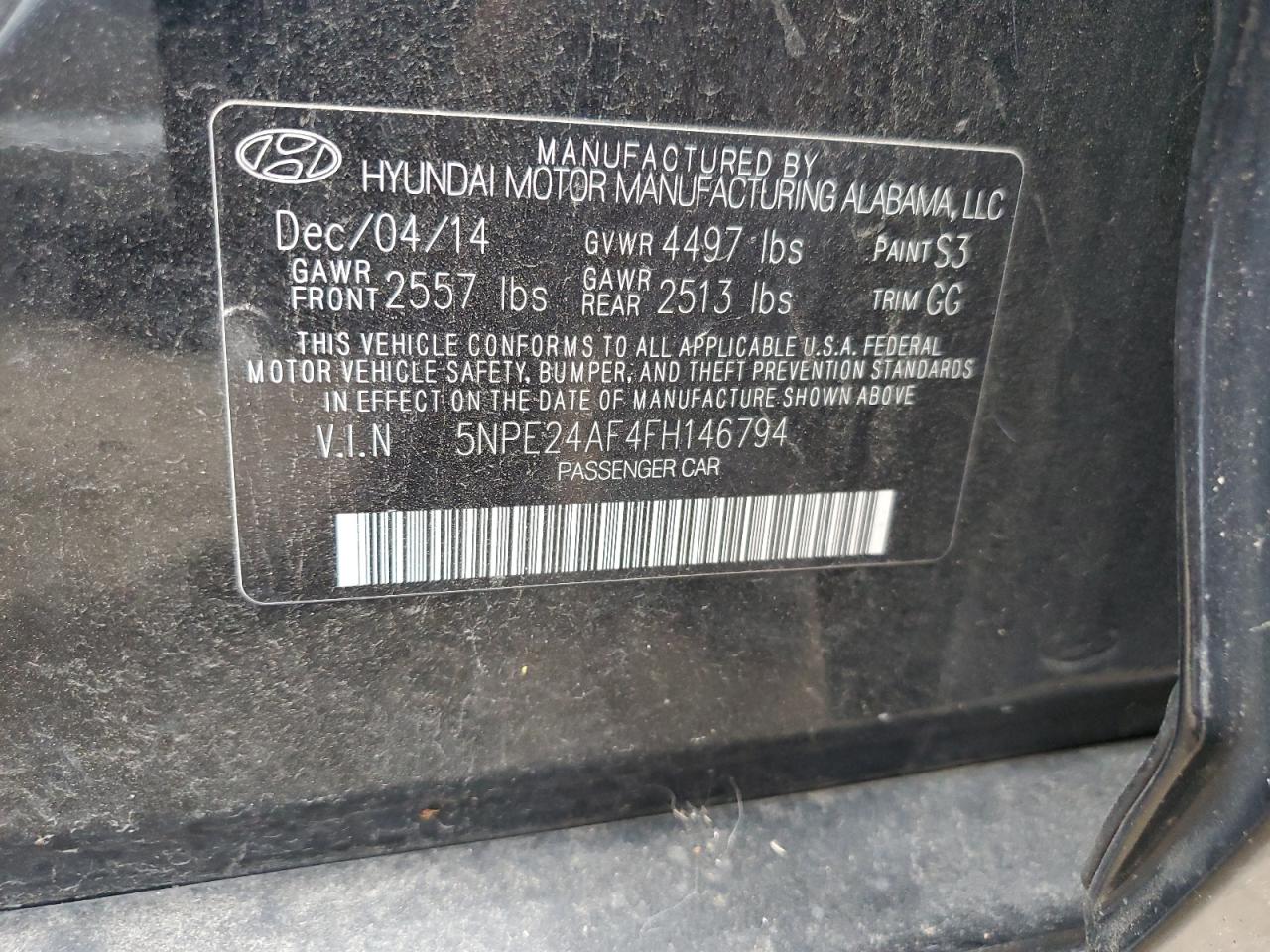 5NPE24AF4FH146794 2015 Hyundai Sonata Se