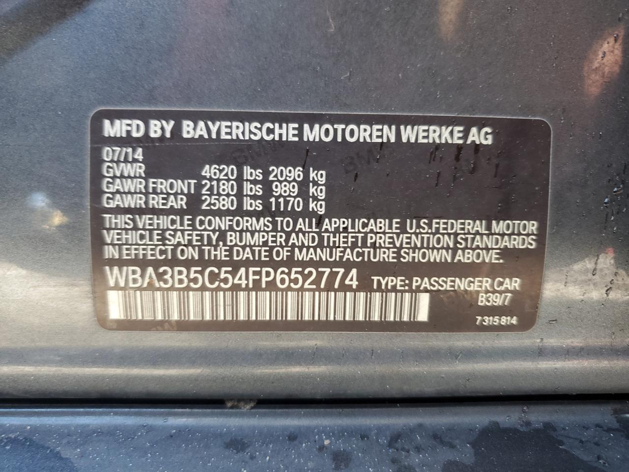 VIN WBA3B5C54FP652774 2015 BMW 3 SERIES no.13