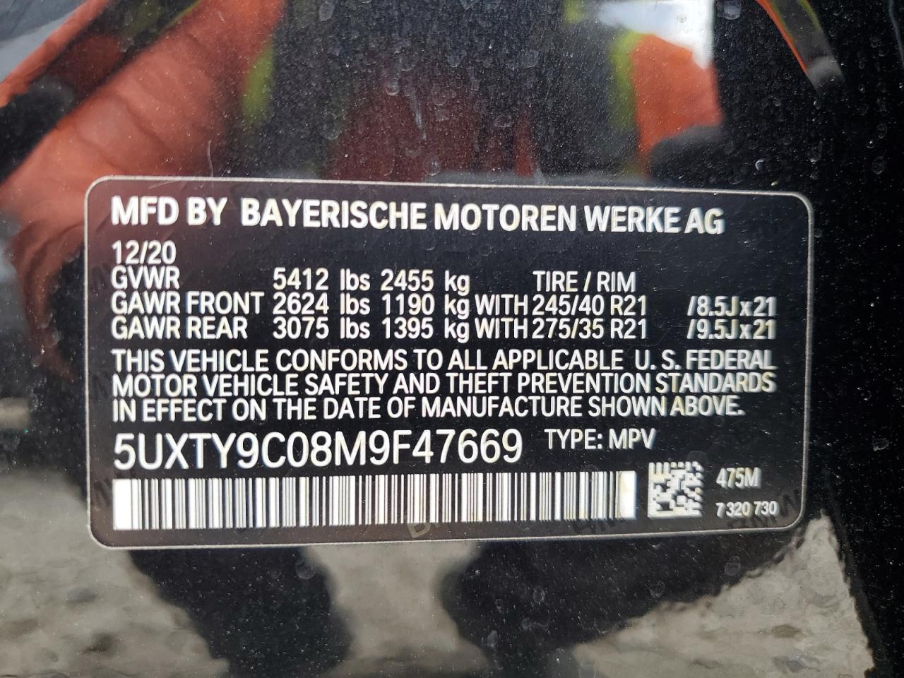 5UXTY9C08M9F47669 2021 BMW X3 xDrivem40I