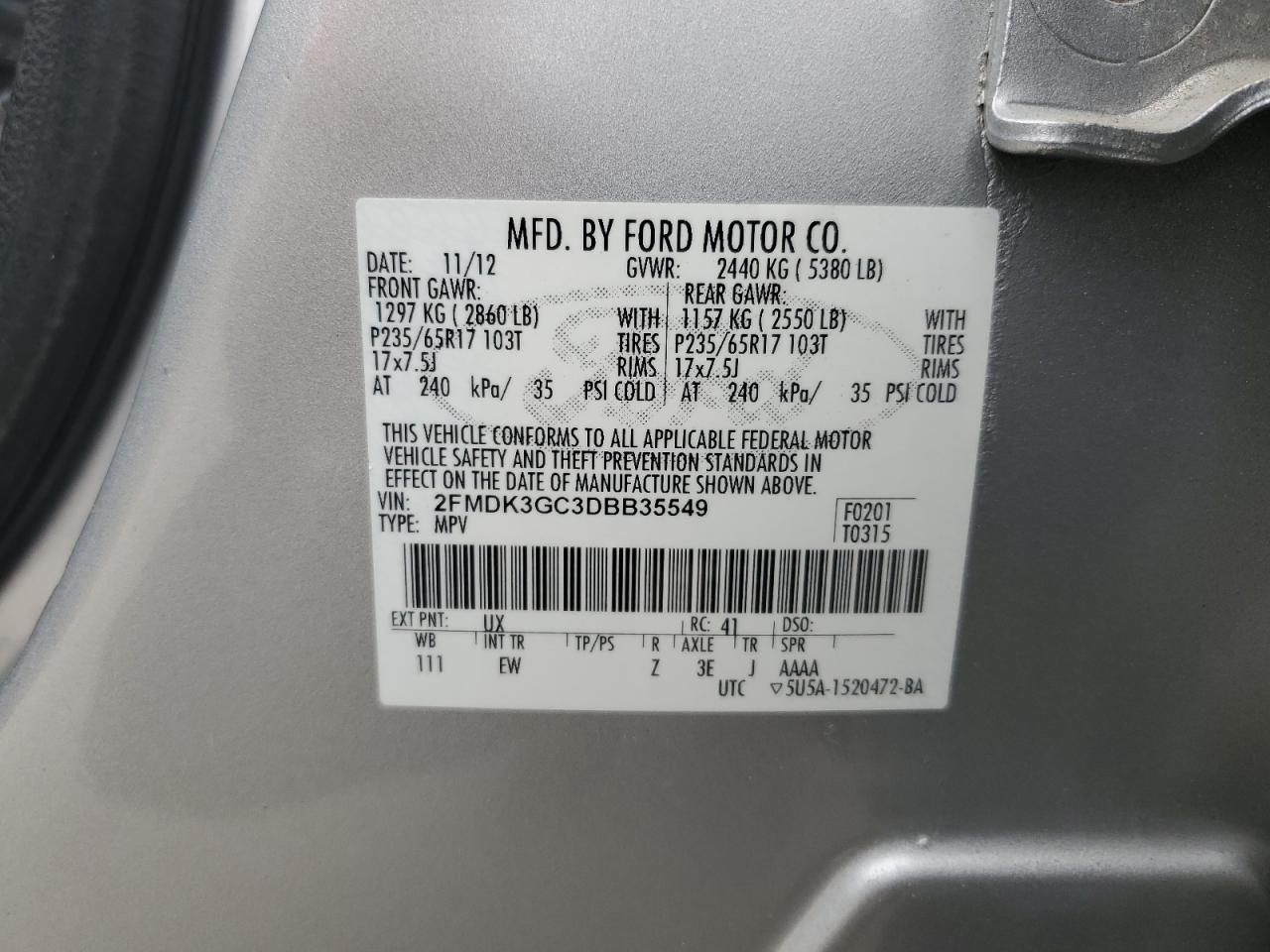 2FMDK3GC3DBB35549 2013 Ford Edge Se