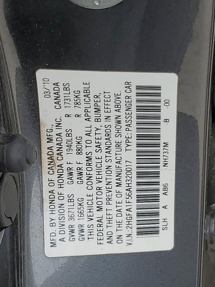 2HGFA1F56AH320017 2010 Honda Civic Lx