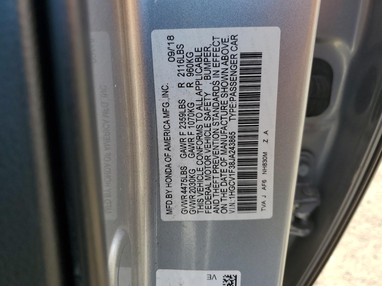 1HGCV1F38JA243865 2018 Honda Accord Sport