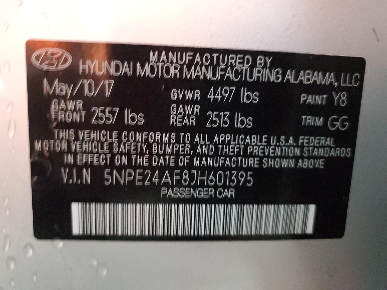 5NPE24AF8JH601395 2018 Hyundai Sonata Se