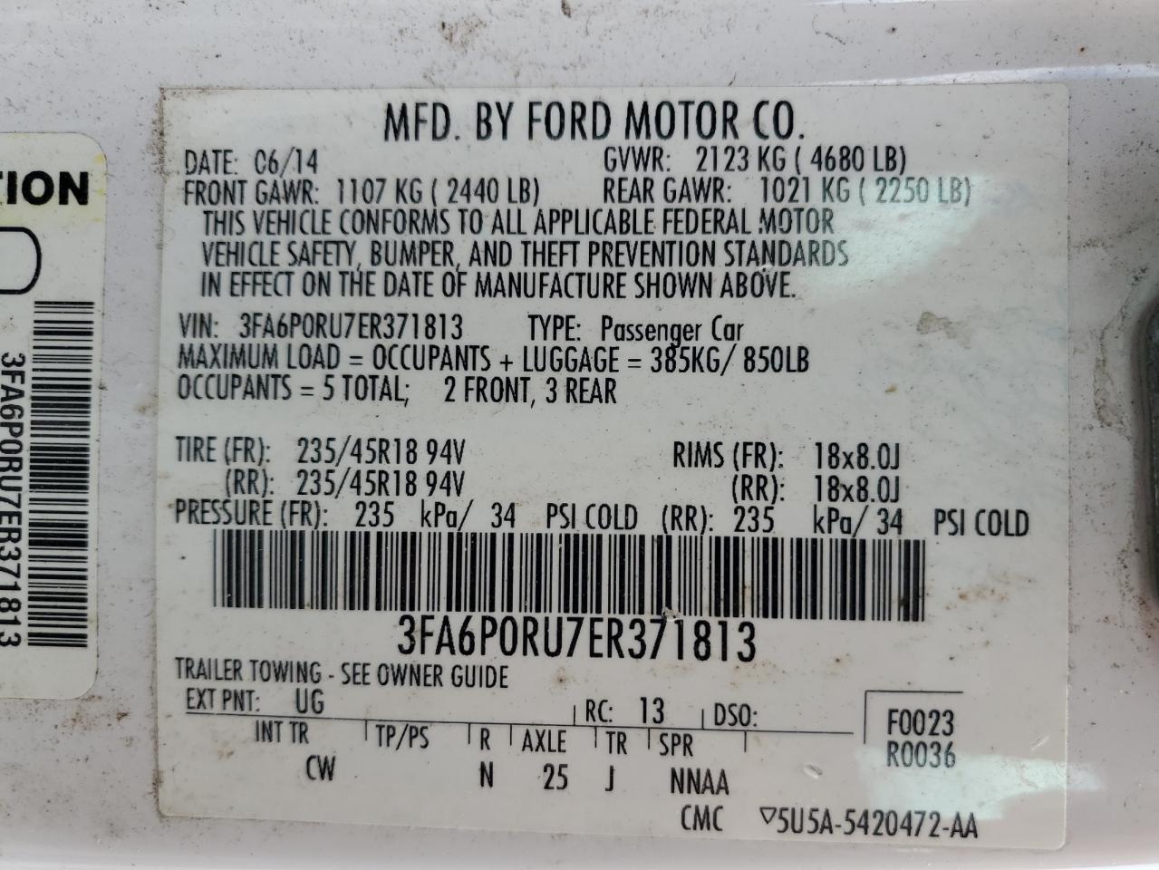 3FA6P0RU7ER371813 2014 Ford Fusion Titanium Hev