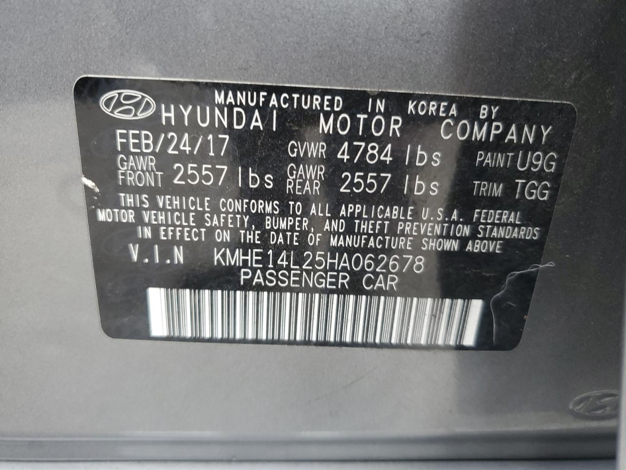 2017 Hyundai Sonata Plug-In Hybrid VIN: KMHE14L25HA062678 Lot: 71404904