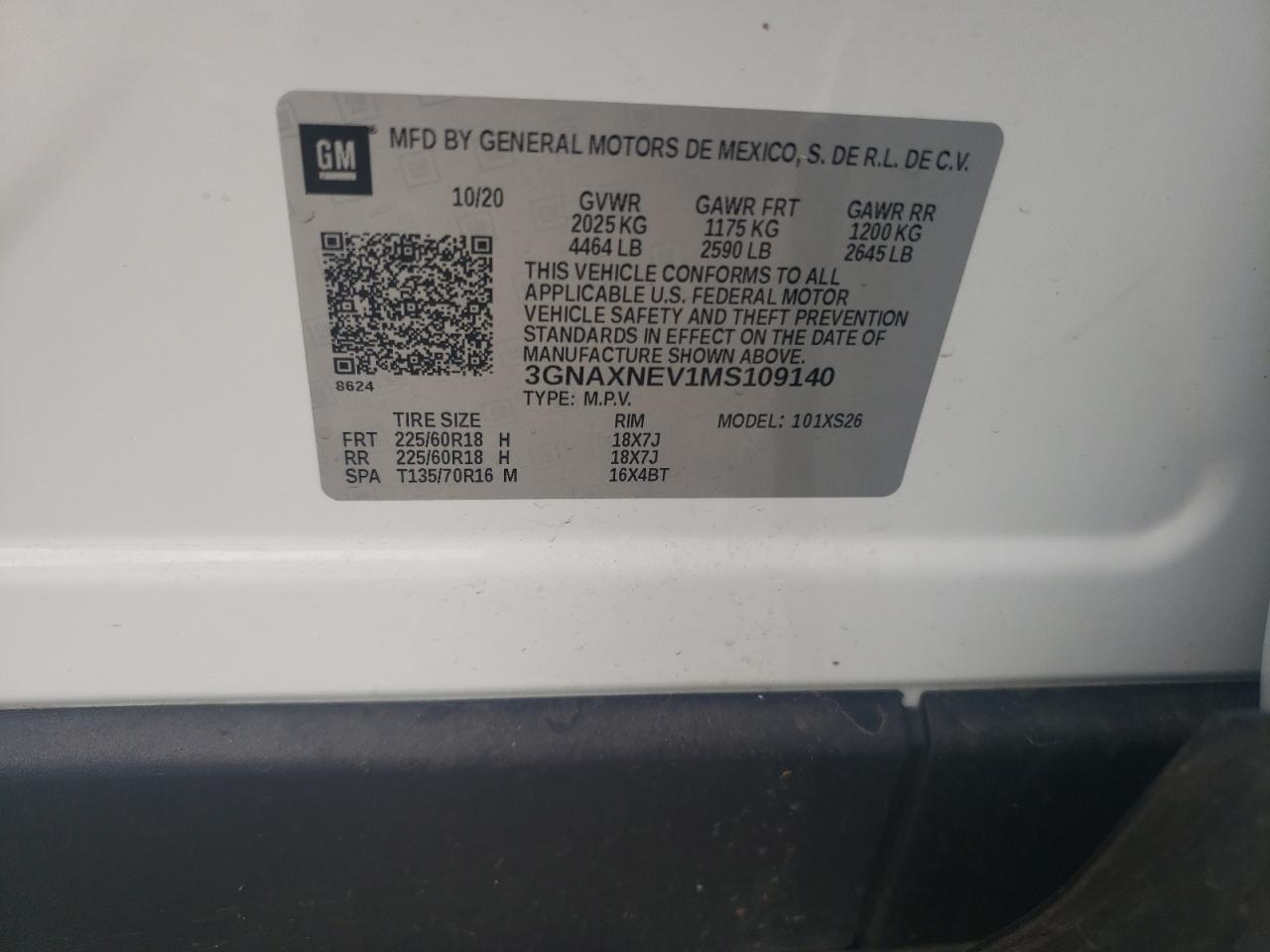 3GNAXNEV1MS109140 2021 Chevrolet Equinox Premier