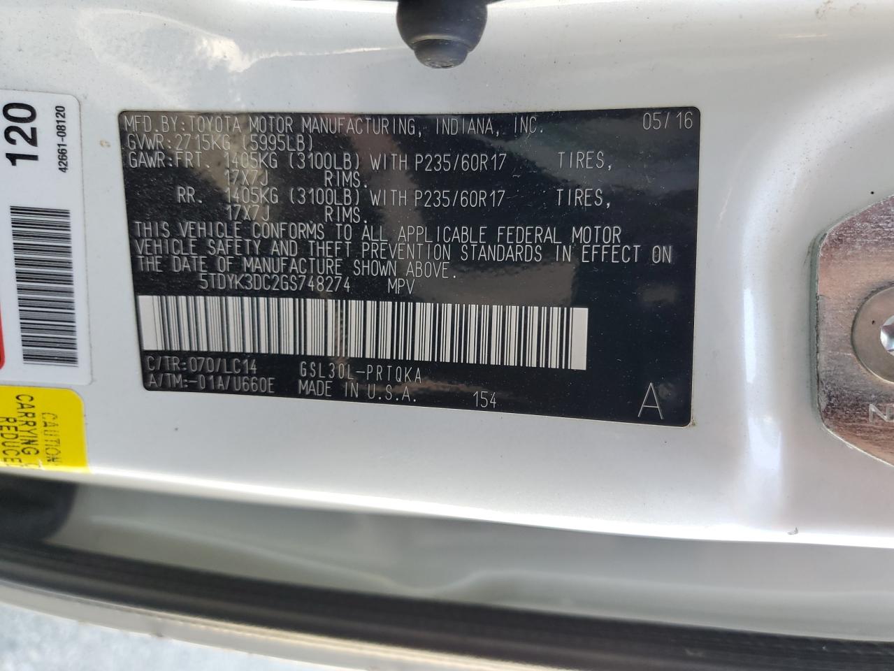 2016 Toyota Sienna Xle VIN: 5TDYK3DC2GS748274 Lot: 70286184