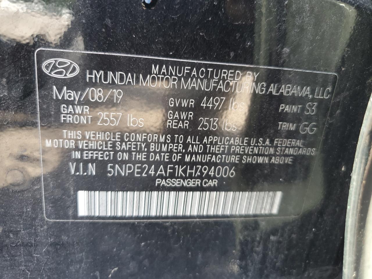 5NPE24AF1KH794006 2019 Hyundai Sonata Se