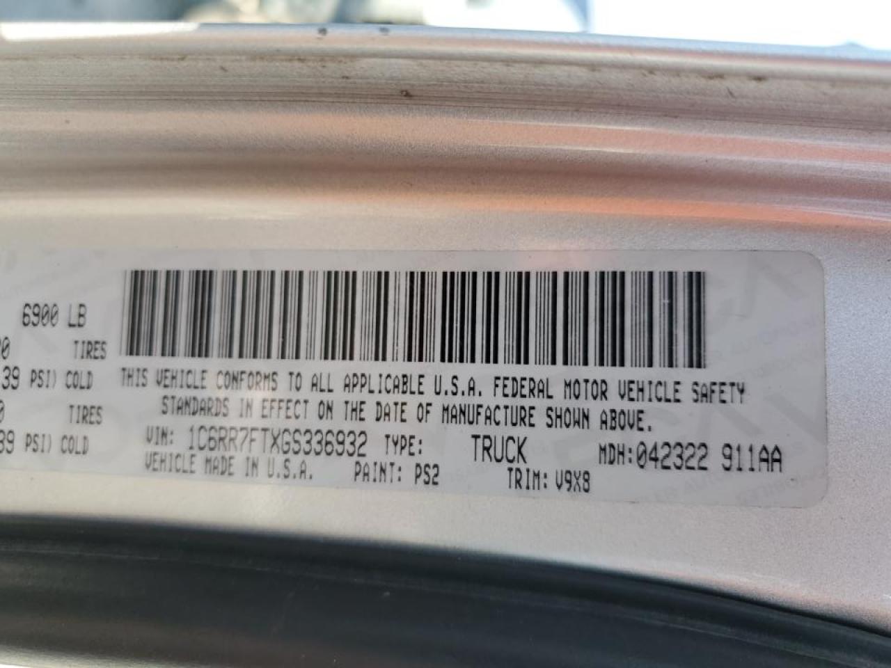 2016 Ram 1500 St VIN: 1C6RR7FTXGS336932 Lot: 71043854