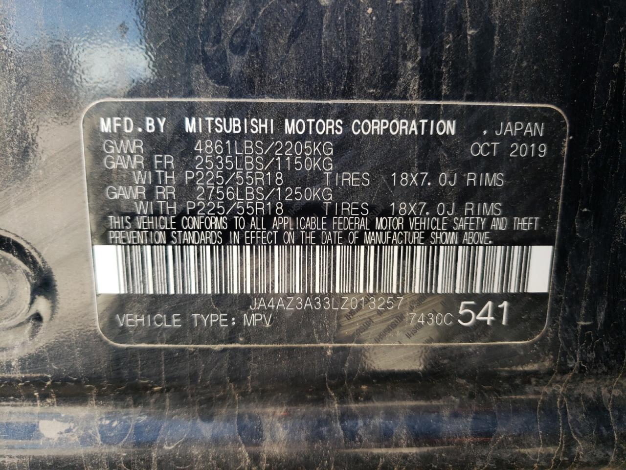 JA4AZ3A33LZ013257 2020 Mitsubishi Outlander Se