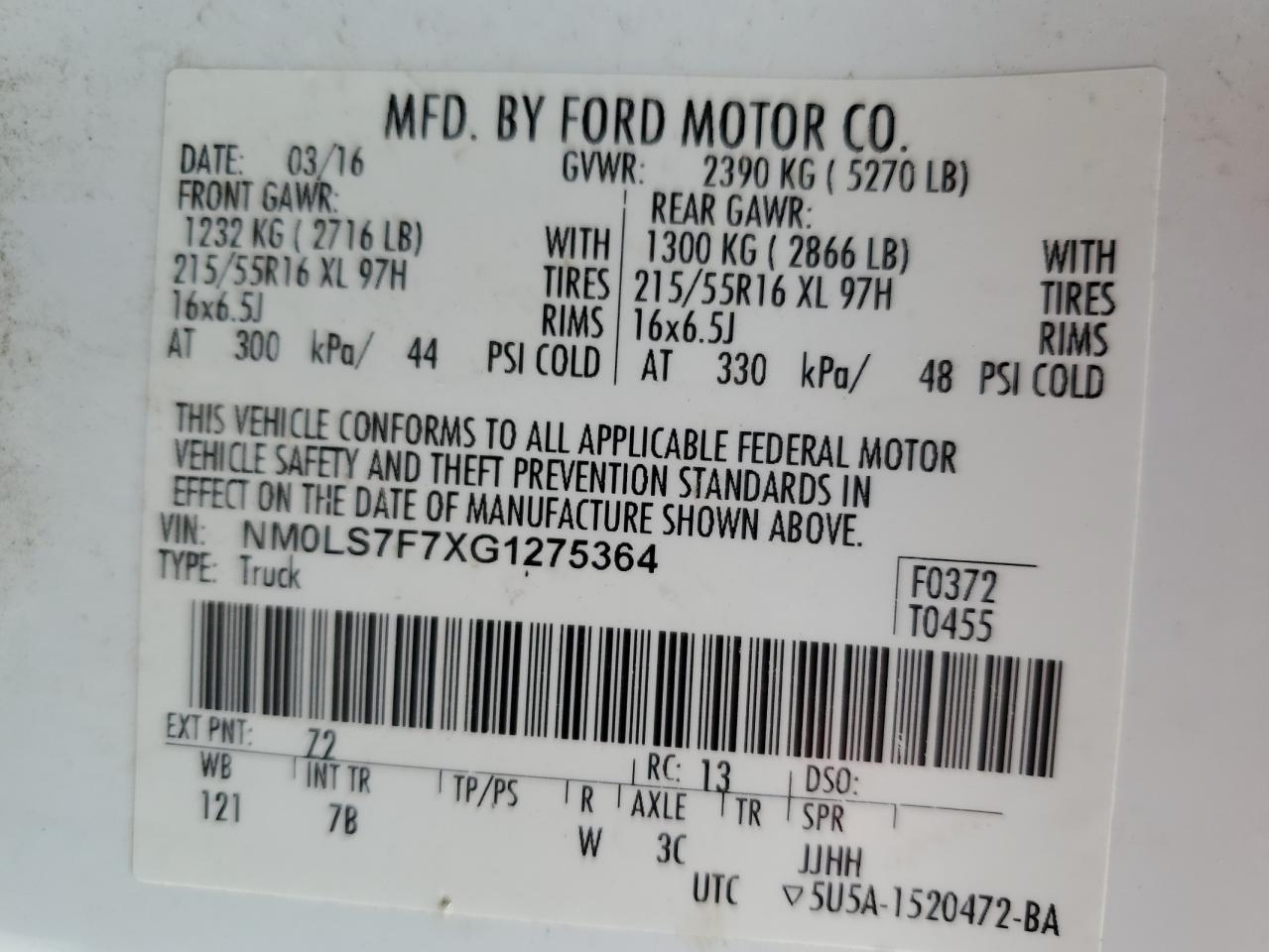 NM0LS7F7XG1275364 2016 Ford Transit Connect Xlt