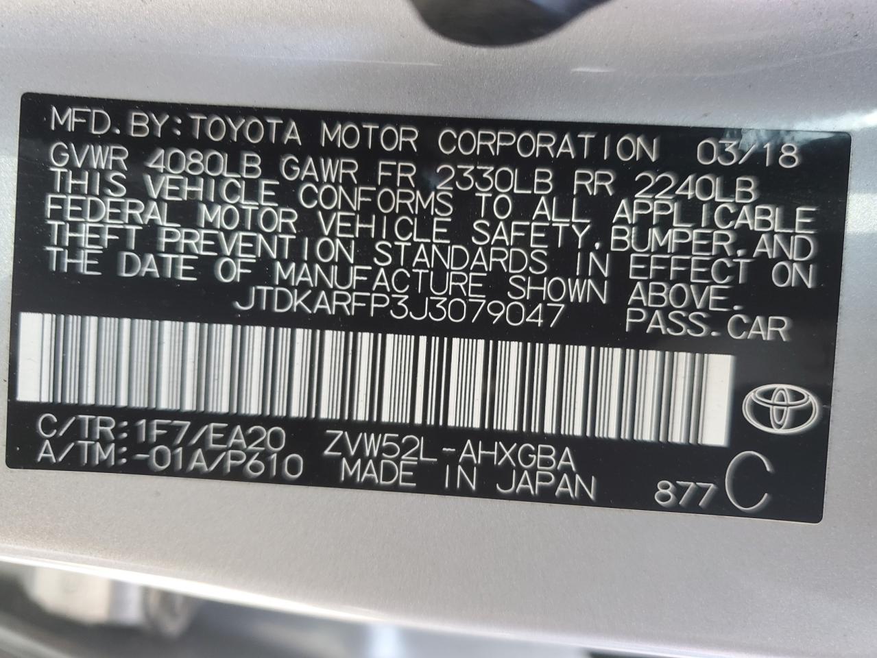 JTDKARFP3J3079047 2018 Toyota Prius Prime