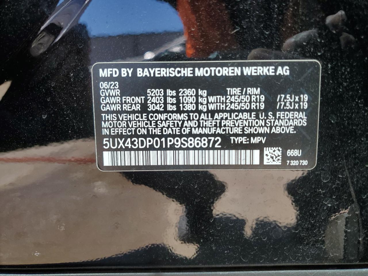 5UX43DP01P9S86872 2023 BMW X3 Sdrive30I