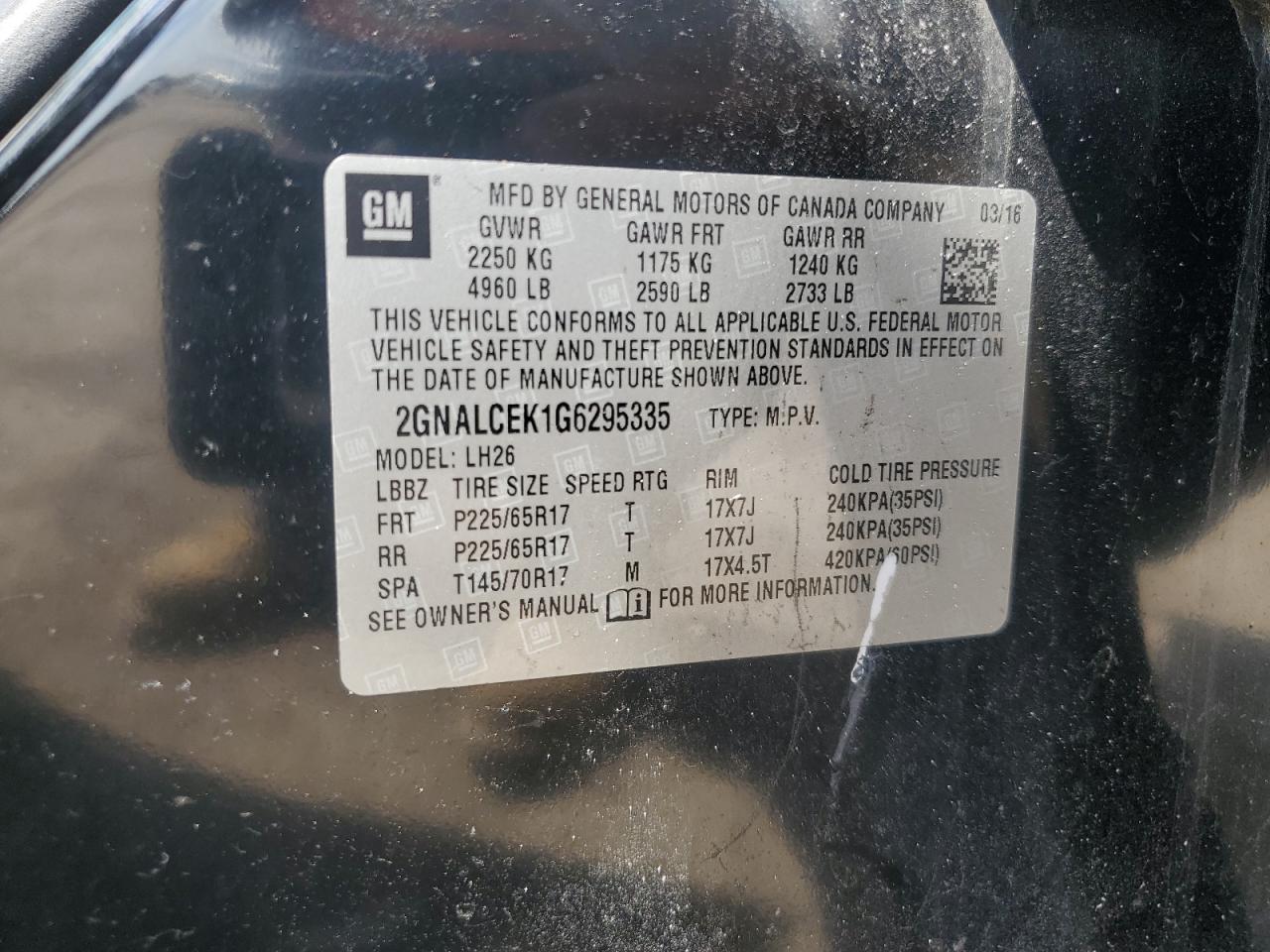 VIN 2GNALCEK1G6295335 2016 CHEVROLET EQUINOX no.13