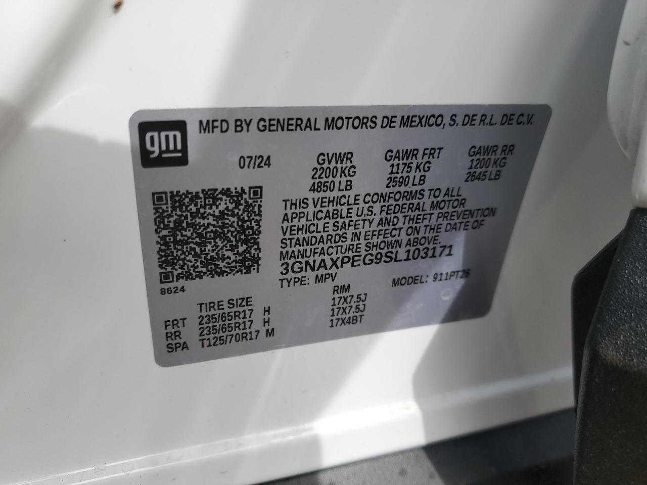 3GNAXPEG9SL103171 2025 Chevrolet Equinox Lt