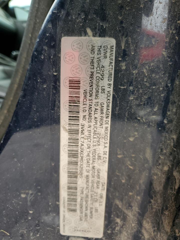 2012 Volkswagen Jetta Tdi VIN: 3VWLL7AJXCM032585 Lot: 72933204