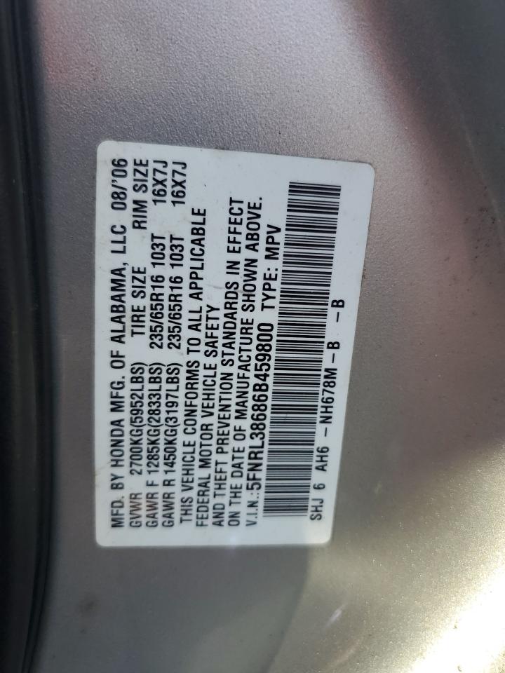 2006 Honda Odyssey Exl VIN: 5FNRL38686B459800 Lot: 72839104