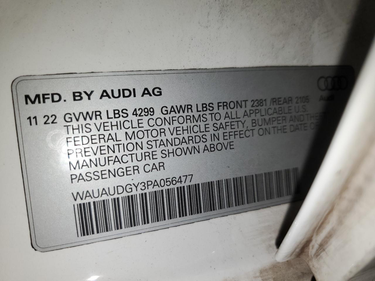 2023 Audi A3 Premium VIN: WAUAUDGY3PA056477 Lot: 72044434