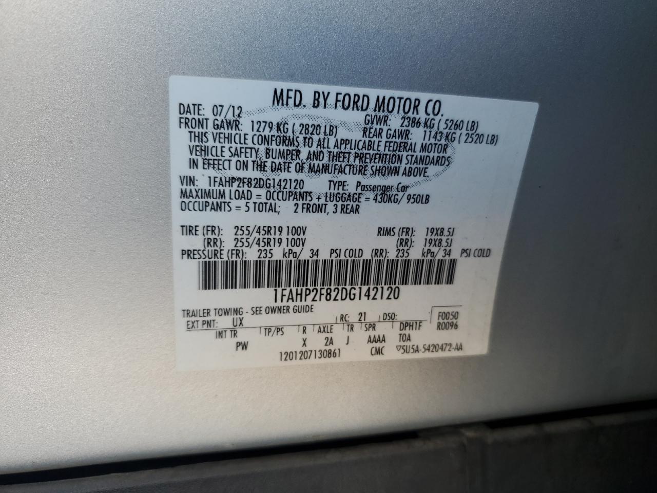 1FAHP2F82DG142120 2013 Ford Taurus Limited