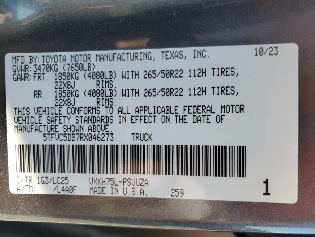 2024 Toyota Tundra Crewmax Capstone VIN: 5TFVC5DB7RX046273 Lot: 71117864