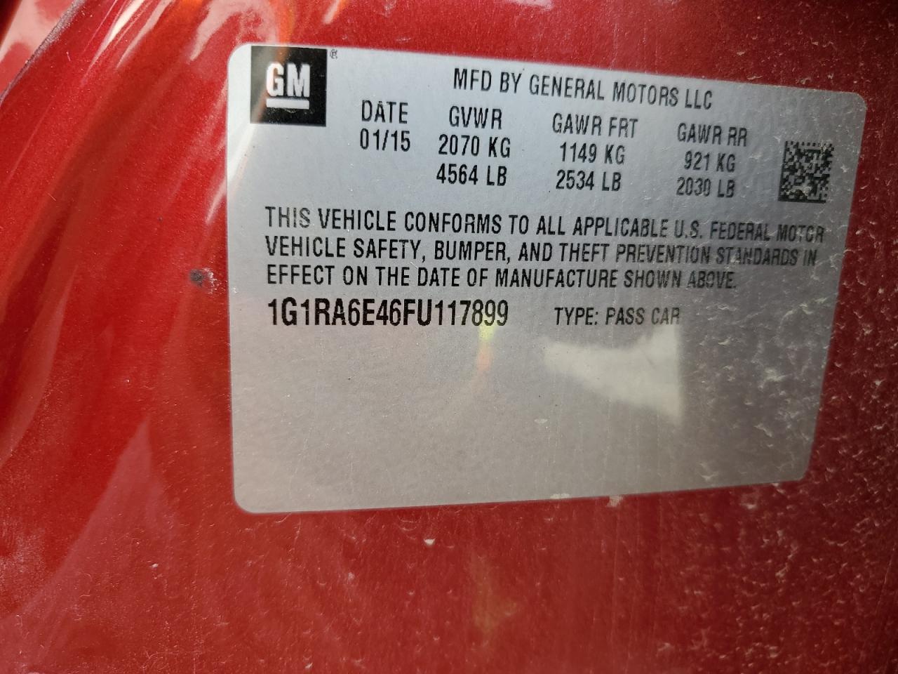 1G1RA6E46FU117899 2015 Chevrolet Volt