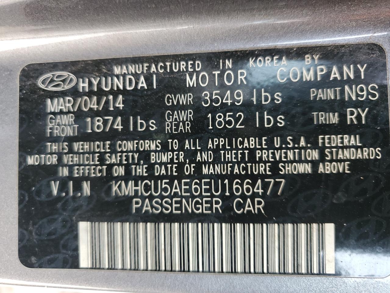 KMHCU5AE6EU166477 2014 Hyundai Accent Gls