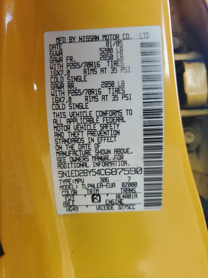 2004 Nissan Xterra Xe VIN: 5N1ED28Y54C687590 Lot: 72406134