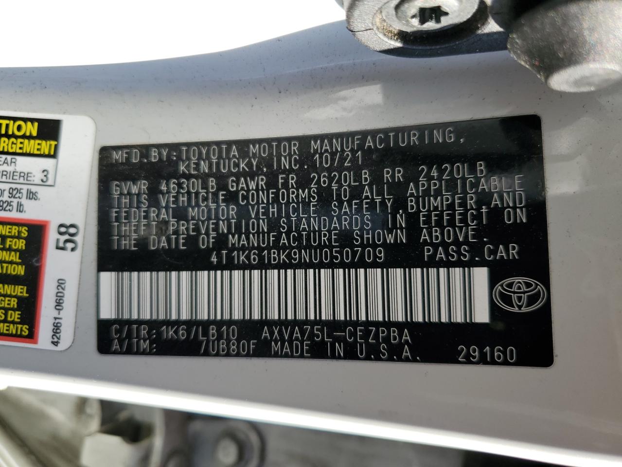 4T1K61BK9NU050709 2022 Toyota Camry Xse