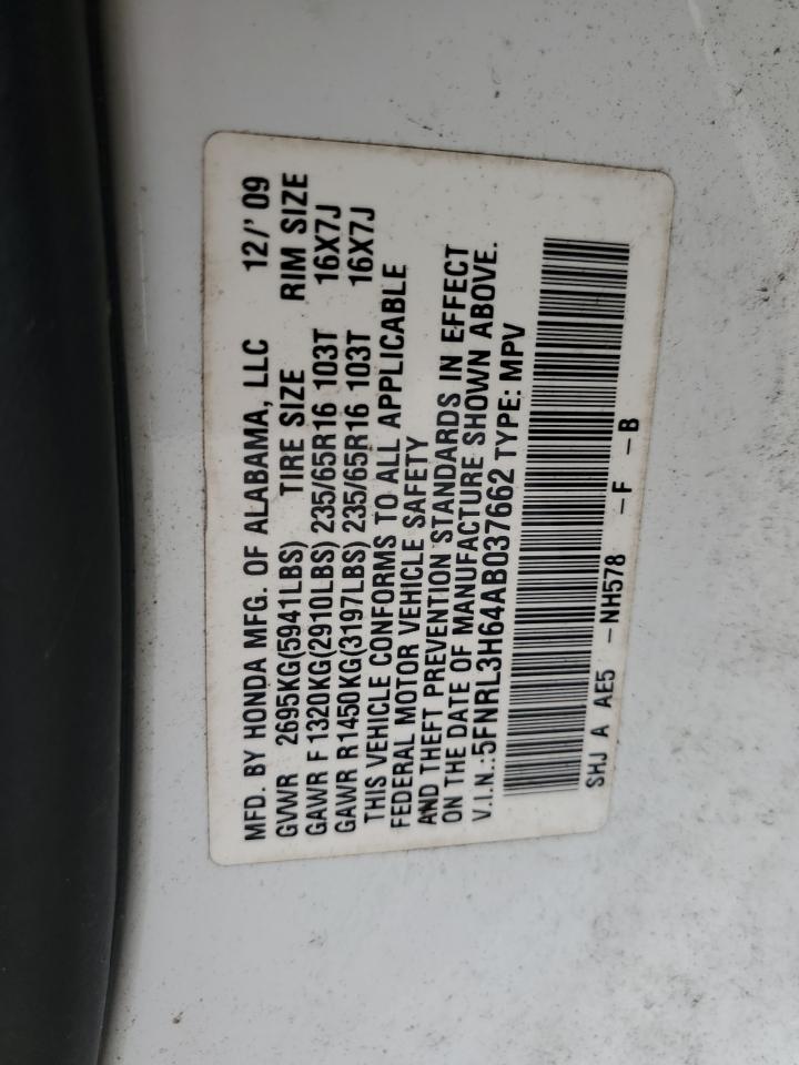 2010 Honda Odyssey Exl VIN: 5FNRL3H64AB037662 Lot: 72971744