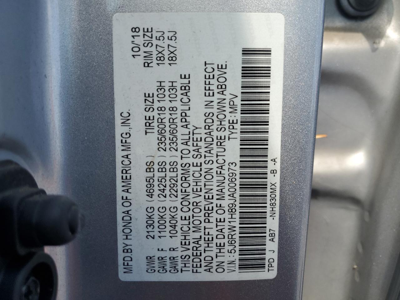 5J6RW1H89JA006973 2018 Honda Cr-V Exl