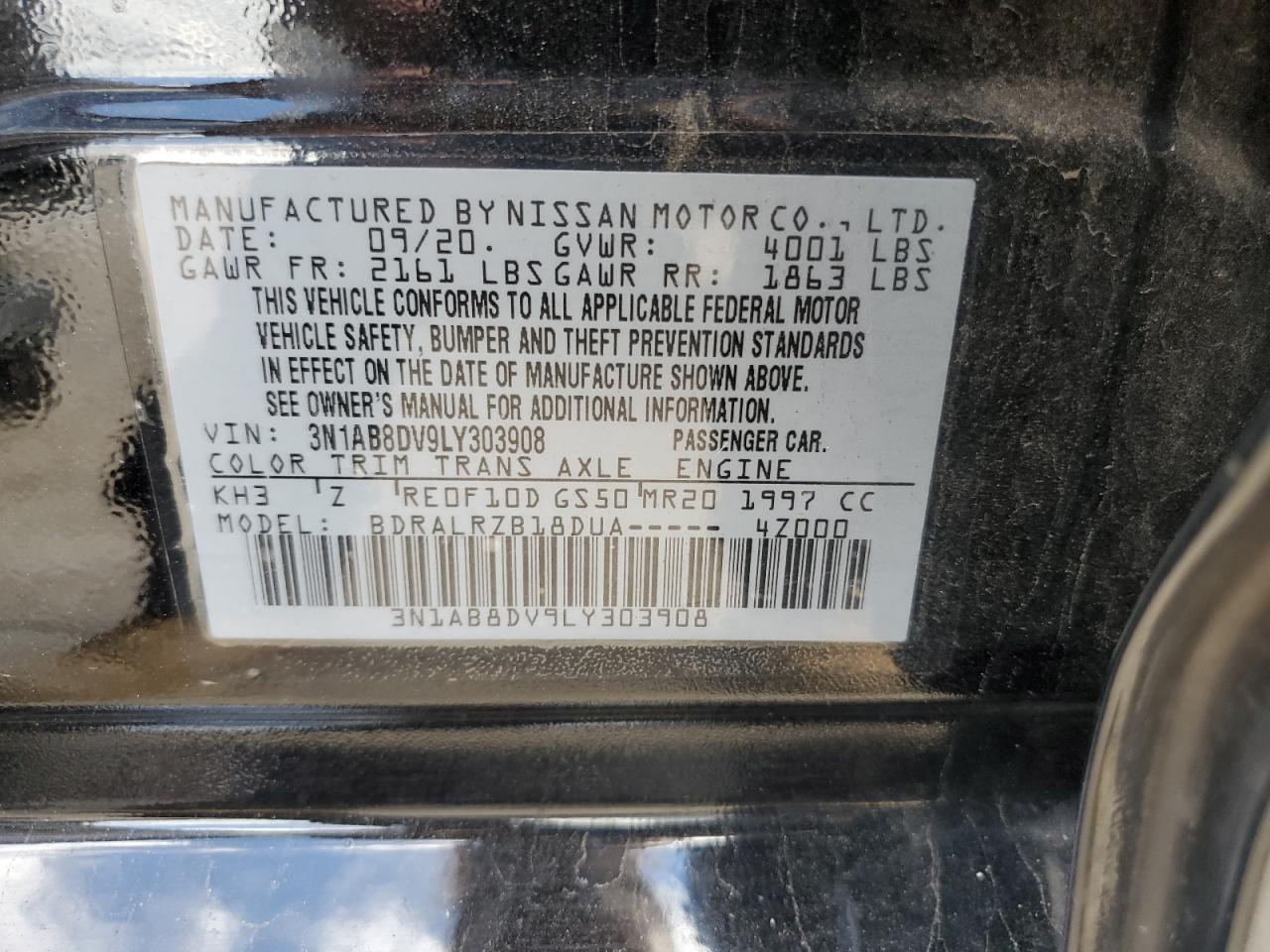 3N1AB8DV9LY303908 2020 Nissan Sentra Sr