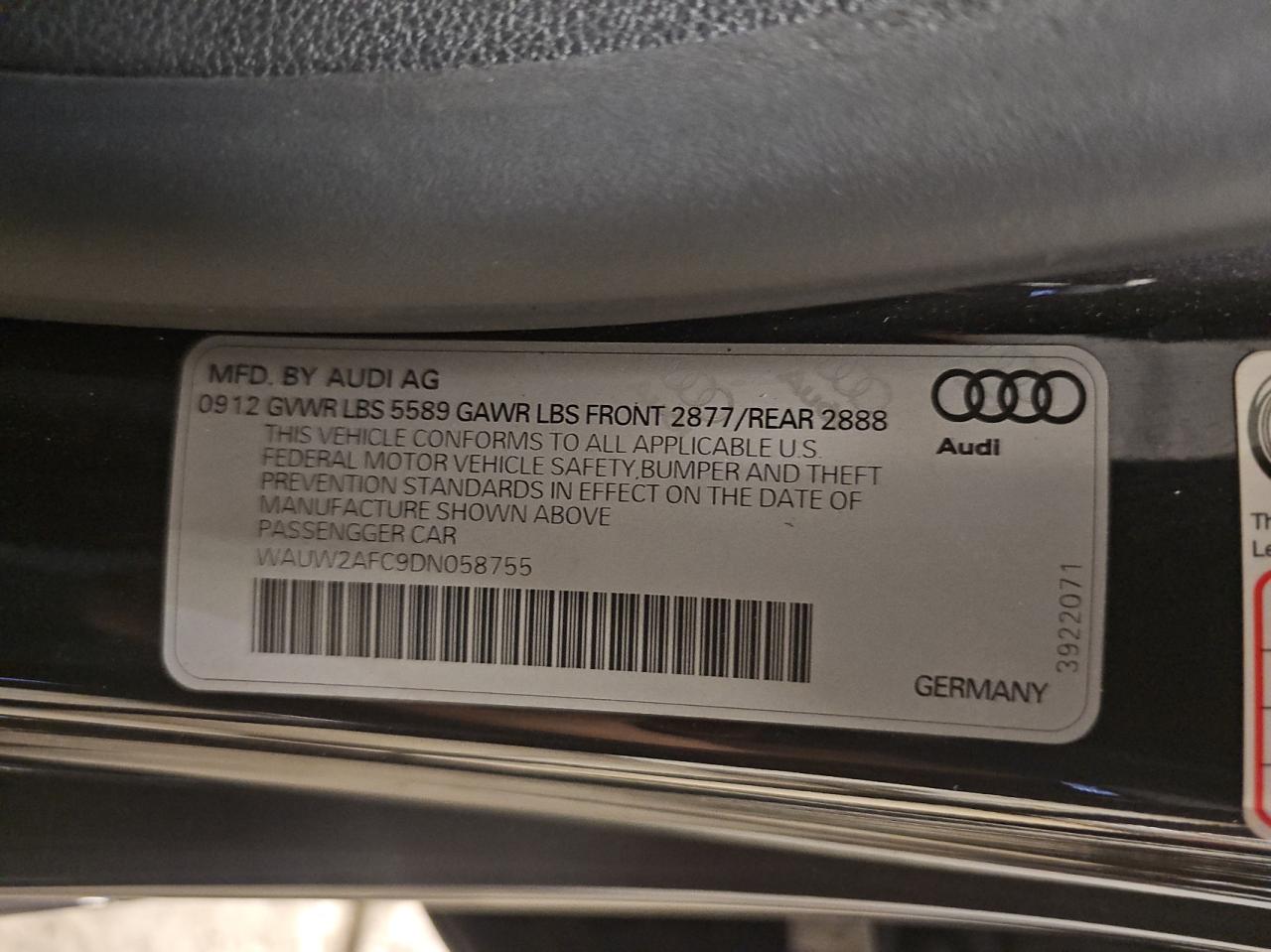 WAUW2AFC9DN058755 2013 Audi S7 Premium