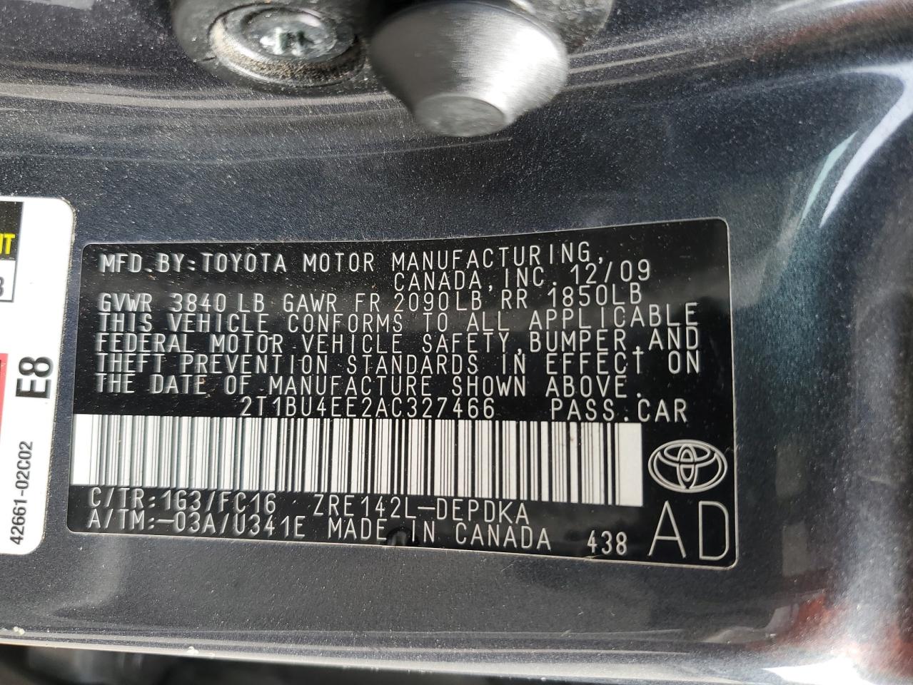 2T1BU4EE2AC327466 2010 Toyota Corolla Base