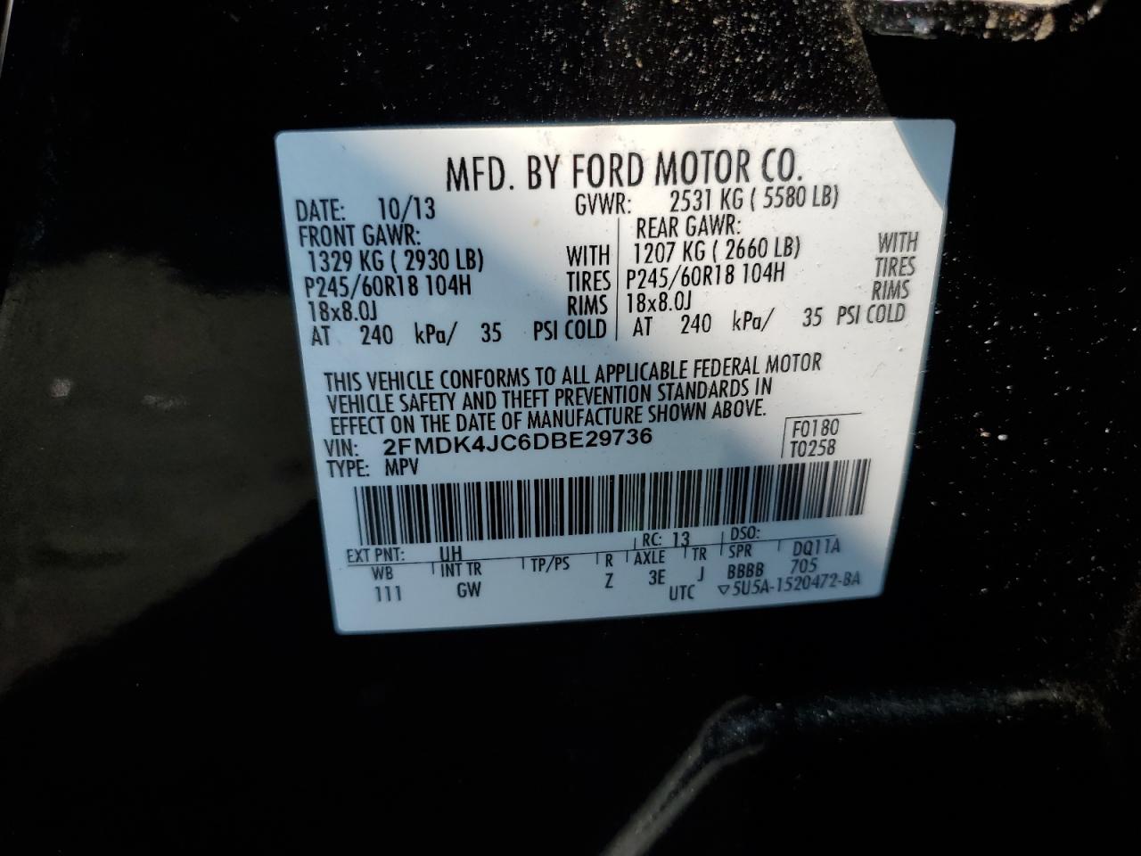 2FMDK4JC6DBE29736 2013 Ford Edge Sel