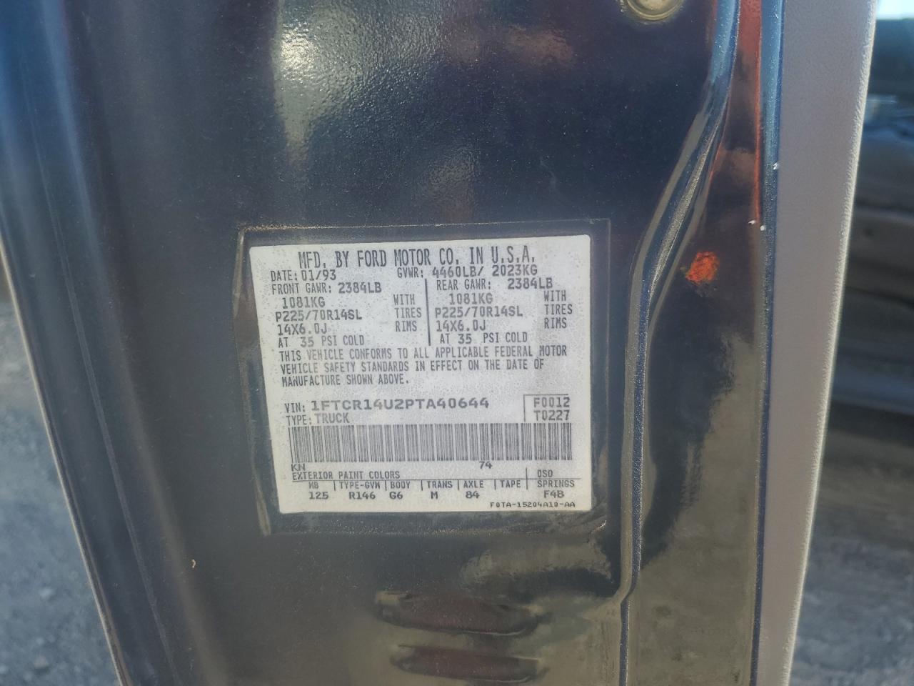 1993 Ford Ranger Super Cab VIN: 1FTCR14U2PTA40644 Lot: 72268014