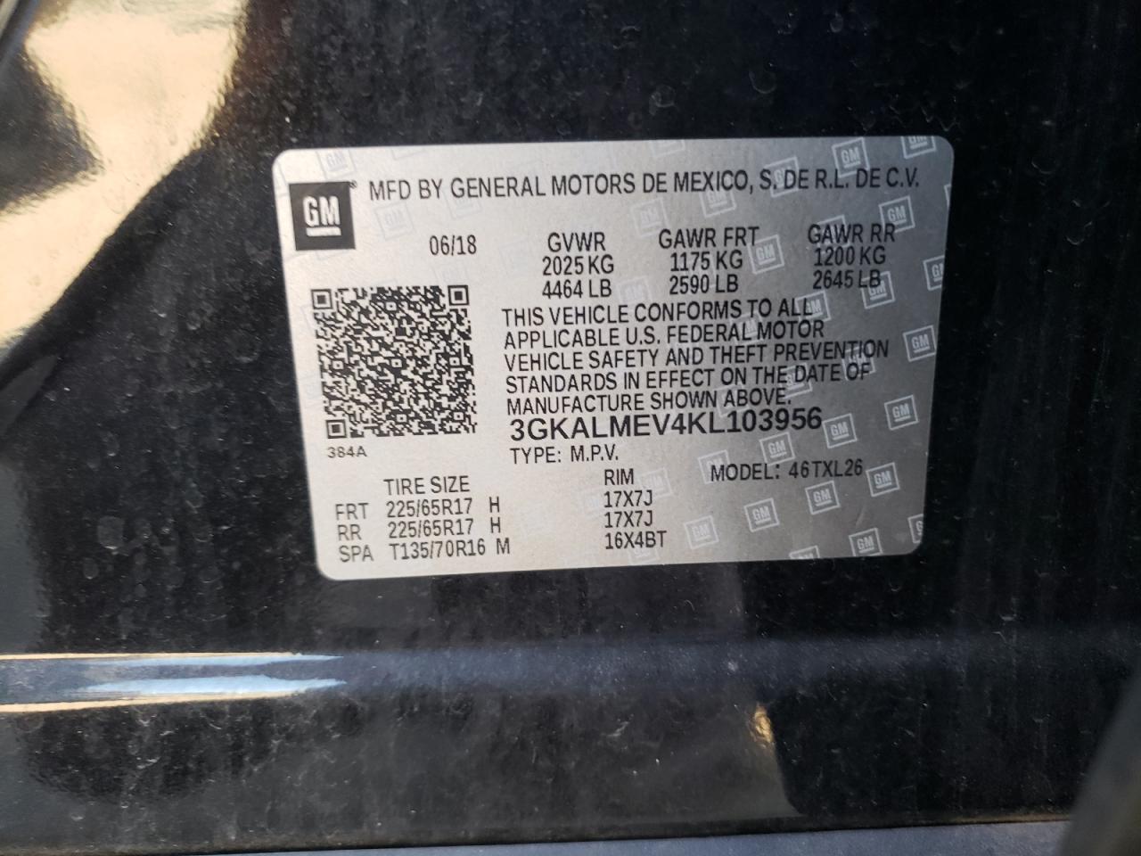 3GKALMEV4KL103956 2019 GMC Terrain Sle