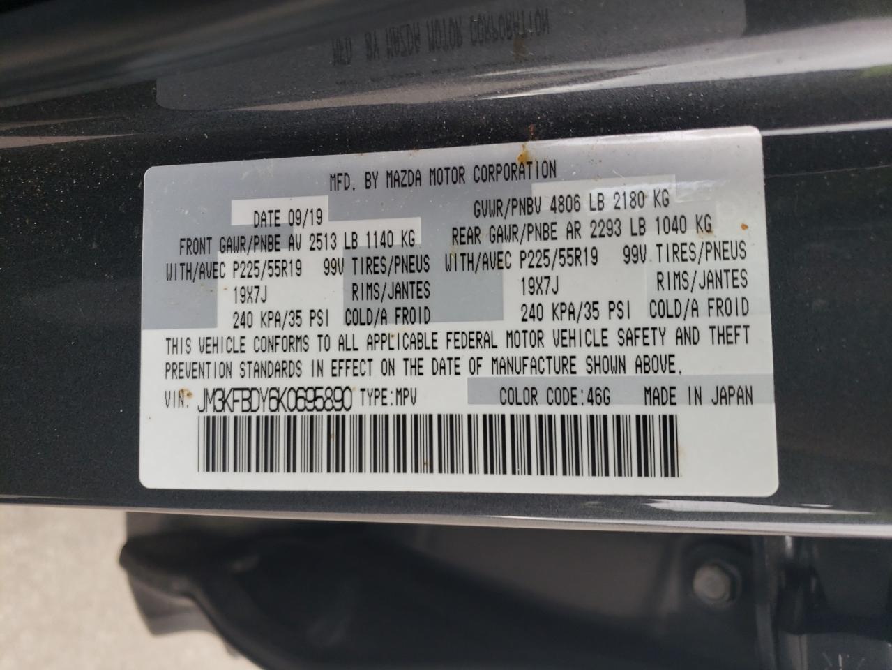 JM3KFBDY6K0695890 2019 Mazda Cx-5 Grand Touring Reserve