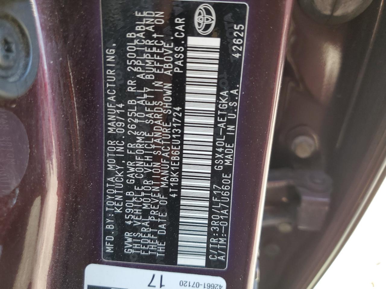 4T1BK1EB6EU131724 2014 Toyota Avalon Base