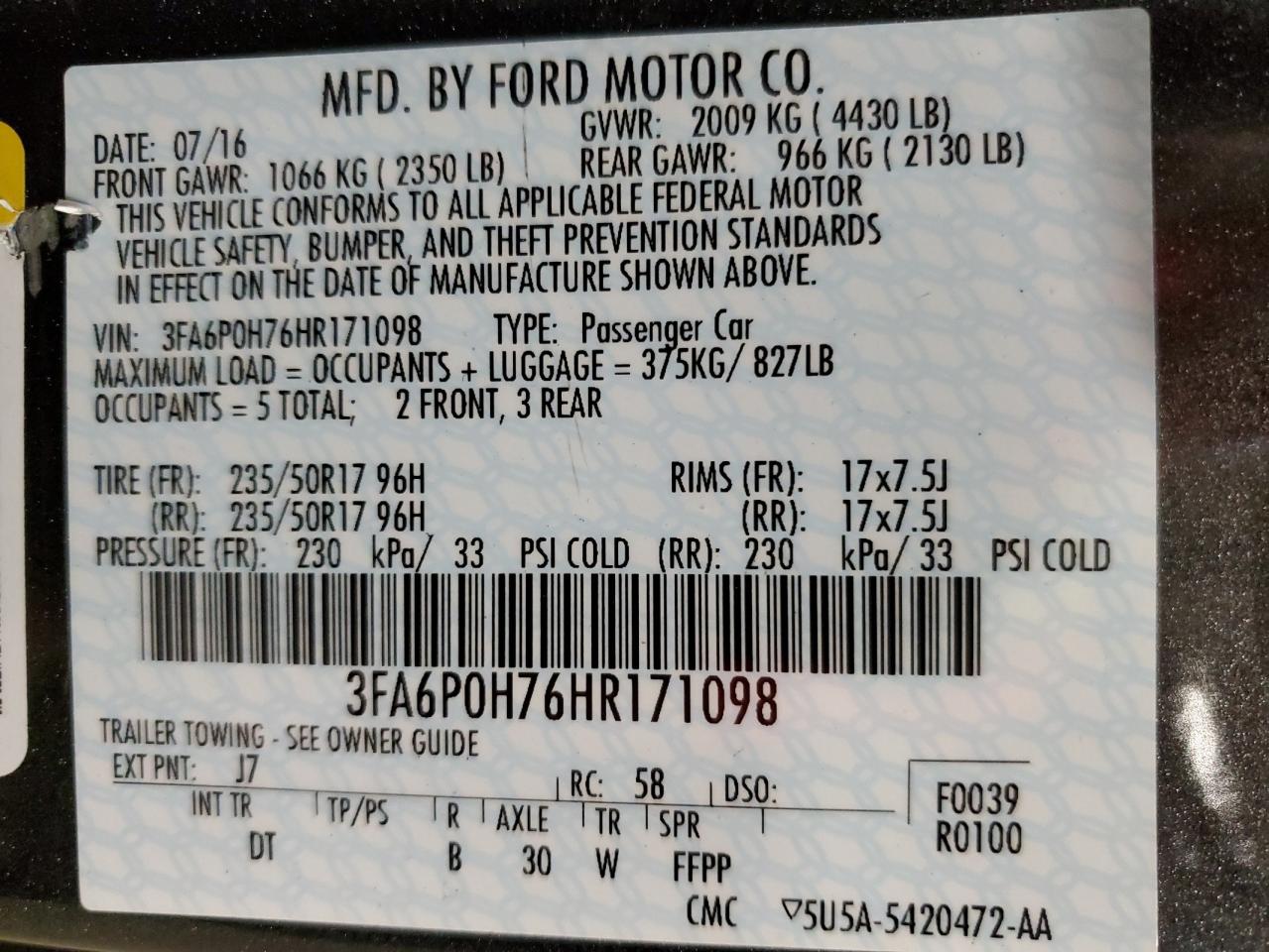 3FA6P0H76HR171098 2017 FORD FUSION - Image 13