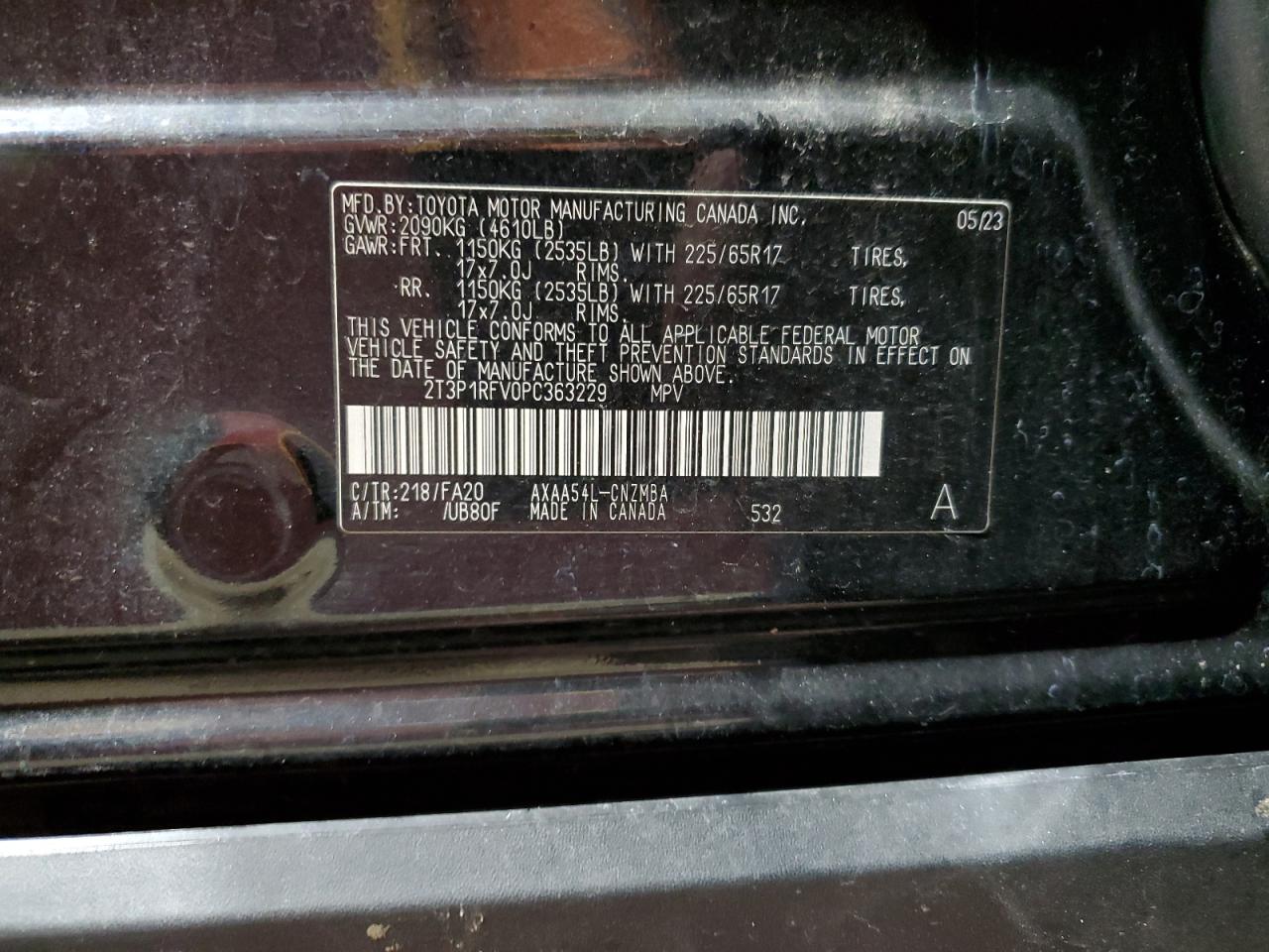 2T3P1RFV0PC363229 2023 Toyota Rav4 Xle