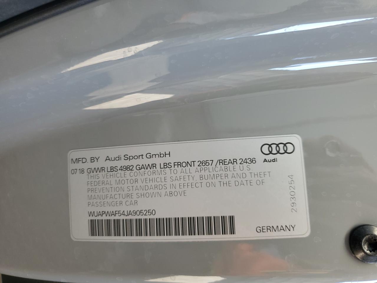 WUAPWAF54JA905250 2018 Audi Rs5