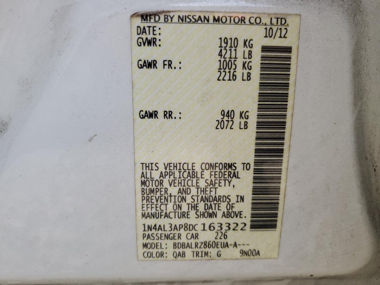 1N4AL3AP8DC163322 2013 Nissan Altima 2.5