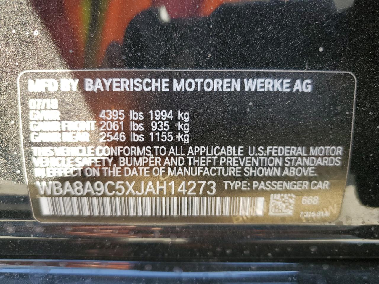 2018 BMW 320 I VIN: WBA8A9C5XJAH14273 Lot: 73130104