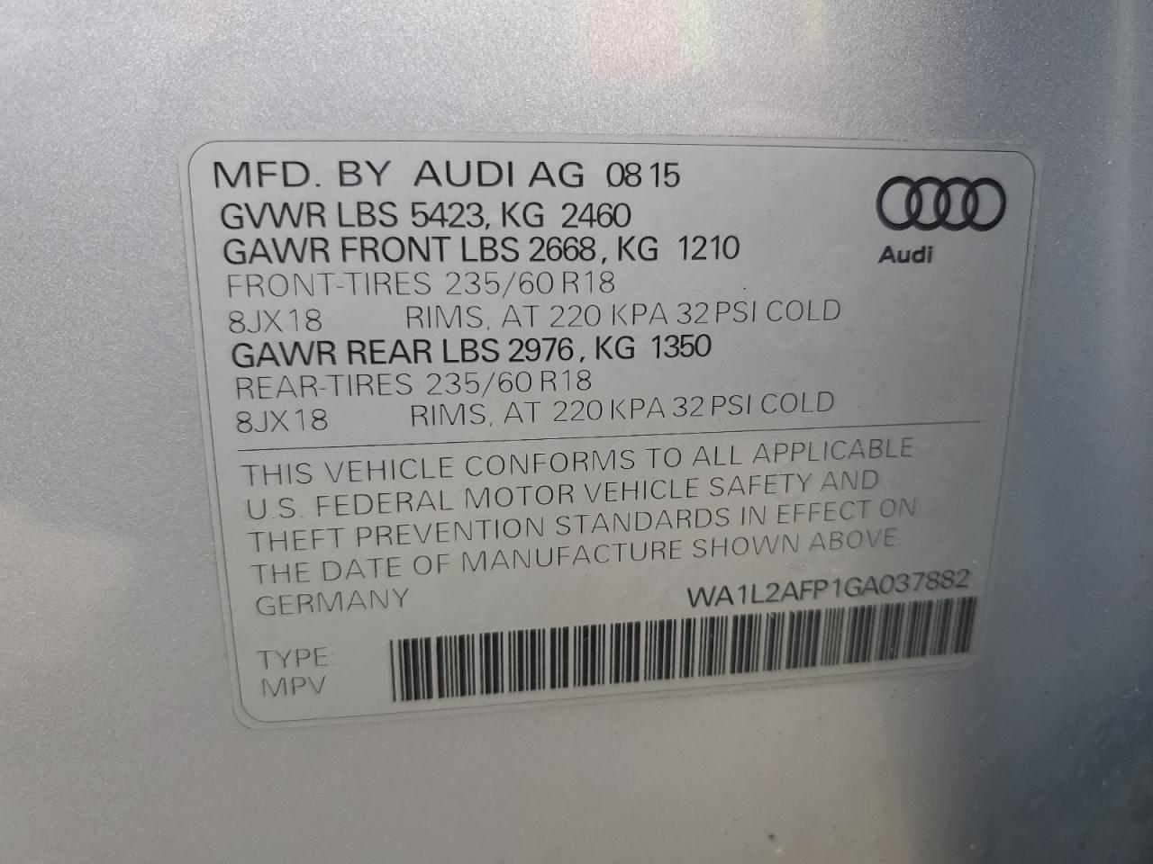 WA1L2AFP1GA037882 2016 Audi Q5 Premium Plus