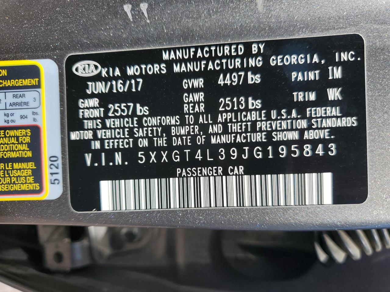 5XXGT4L39JG195843 2018 Kia Optima Lx