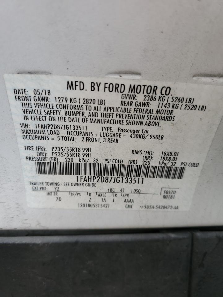 2018 Ford Taurus Se VIN: 1FAHP2D87JG133511 Lot: 72338664