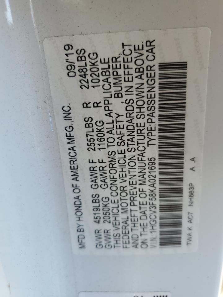 1HGCV3F58KA021695 2019 Honda Accord Hybrid Exl