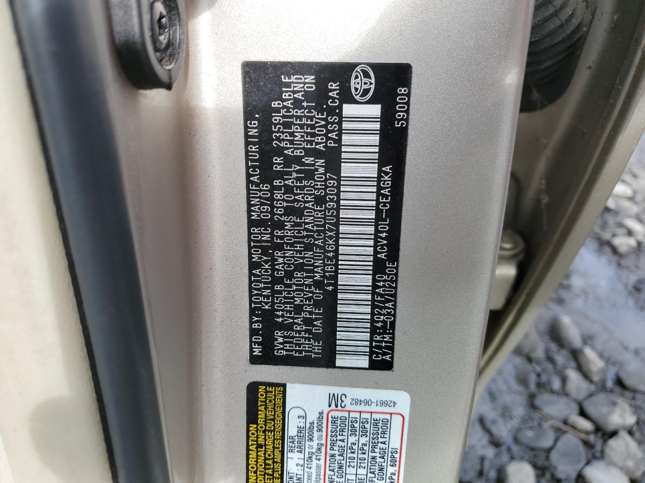 4T1BE46KX7U593097 2007 Toyota Camry Ce