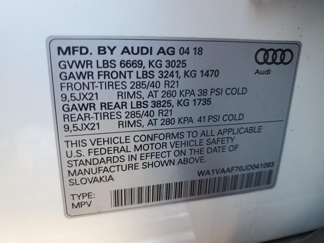 WA1VAAF70JD041083 2018 Audi Q7 Prestige