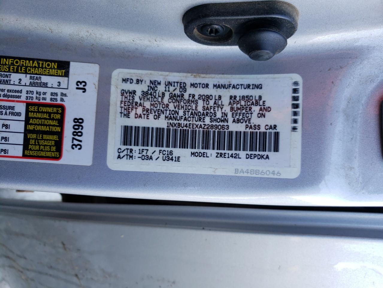 1NXBU4EEXAZ289063 2010 Toyota Corolla Base